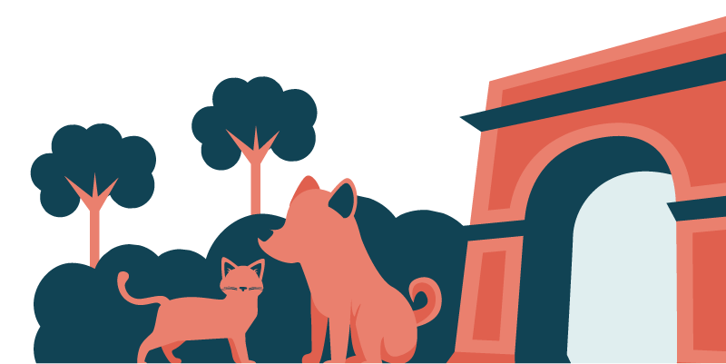 Dog, Cat, and Arch